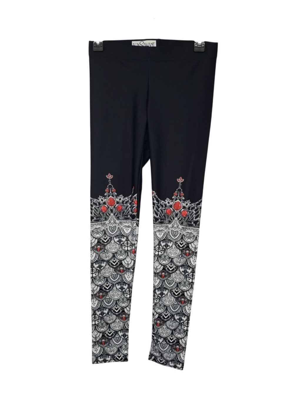 Fox Savant Artleisure Black White Art to Wear Crown Print Gothic Yoga Pants M - Picture 1 of 7